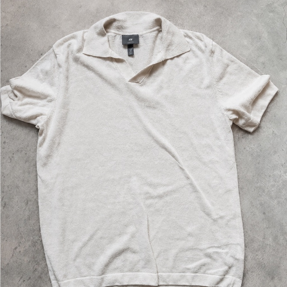 H&M Men's Light Cream Short-Sleeve Polo